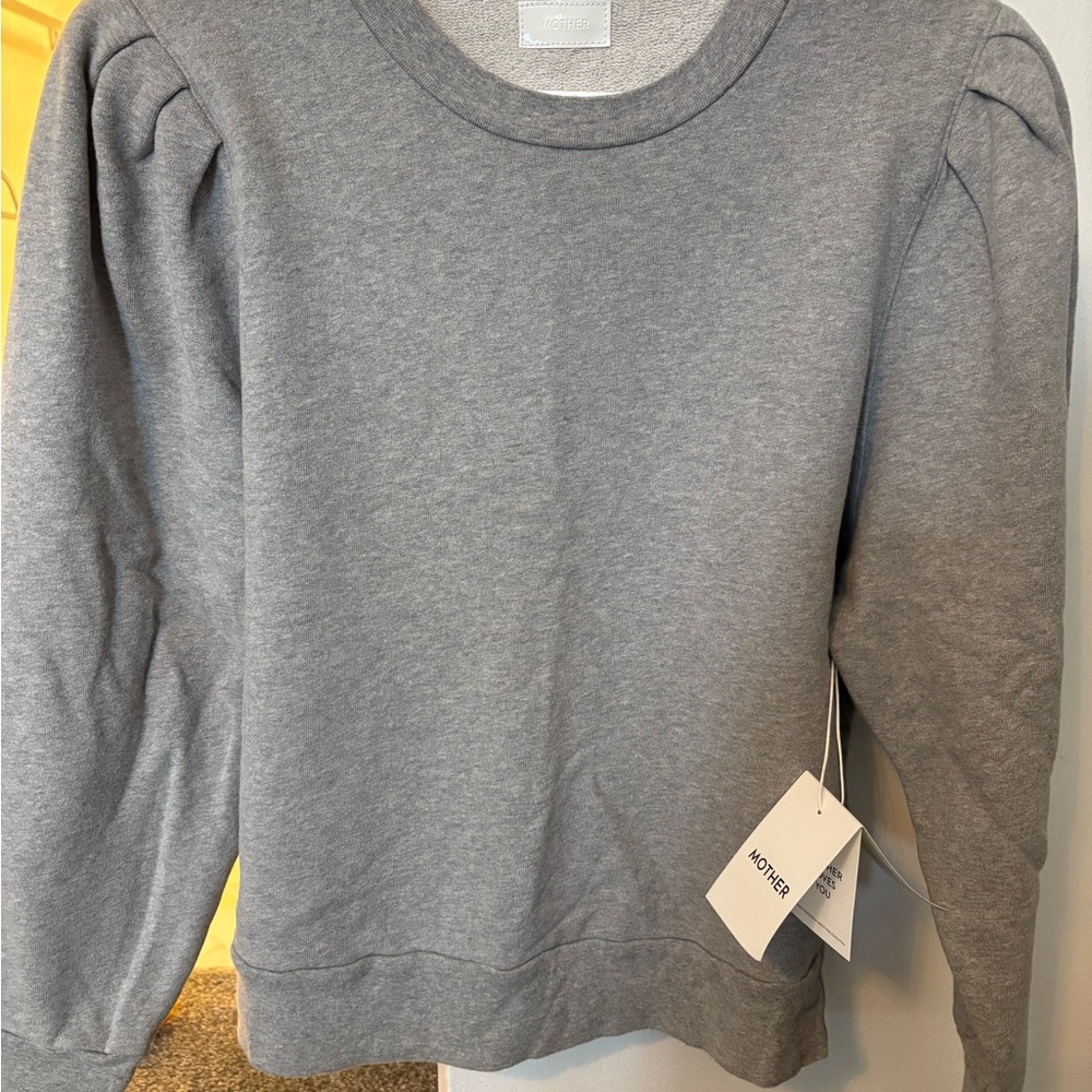 Mother denim Gray Sweatshirt with Puff Sleeves sz Large new style curve ball